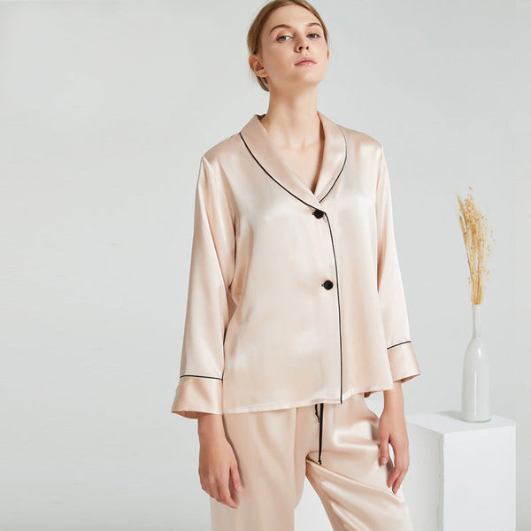 19 Mome 100% Silk Pajamas Apricot Set Homewear