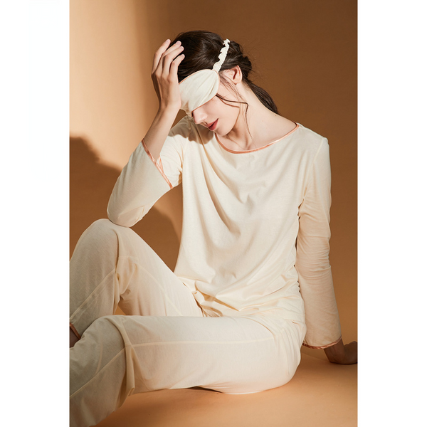 Spring and Autumn Long-Staple Cotton Long-Sleeved Pajamas Two-Piece Women's Homewear Suit Light Fashion