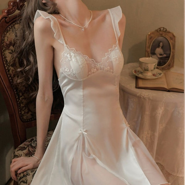 Sexy Pajamas Pure Desire Ice Silk Thin Lace with Chest Pad Slip Nightdress