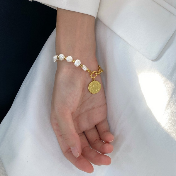 Chain Irregular Pearl Pendant round Brand Vintage Bracelet