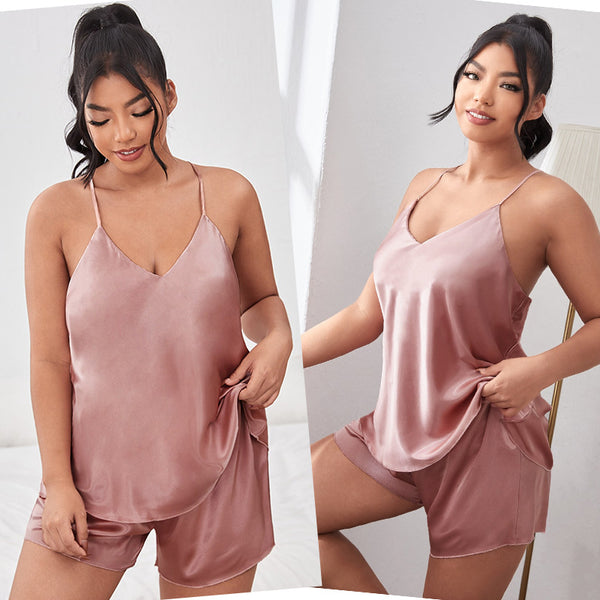 [plus Size] Backless Two-Piece Sling Pajamas Women's Fashion Sexy
