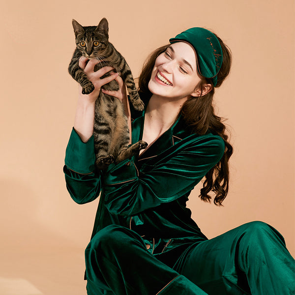 Velvet Long Sleeves Homewear Suit Lady Sexy Autumn Pajamas Two-Piece Set