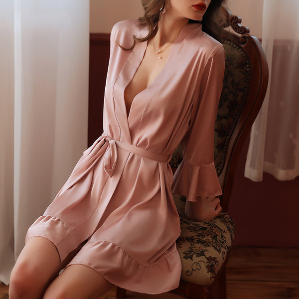 Sexy Pajamas Pure Desire Lotus Leaf Cuff Cardigan Nightgown