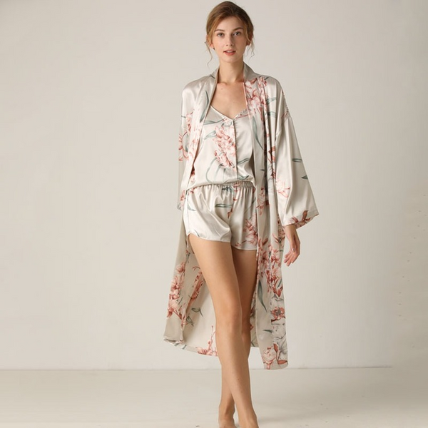 Silk-like Printed Suspender Shorts Mid-Length Sexy Pajamas Set